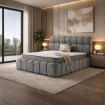 Κρεβάτι Διπλό υφασμάτινο με αποθηκευτικό χώρο Γκρι 160×200