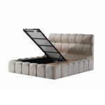 Κρεβάτι Διπλό υφασμάτινο με αποθηκευτικό χώρο Εκρού 160×200