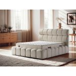 Κρεβάτι Διπλό υφασμάτινο με αποθηκευτικό χώρο Εκρού 160×200