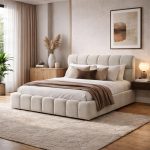 Κρεβάτι Διπλό υφασμάτινο με αποθηκευτικό χώρο Εκρού 160×200