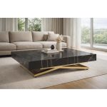 Πολυμορφικό Τραπέζι Ρυθμιζόμενου Ύψους & Μήκους σε απόχρωση εφέ μάρμαρου - χρυσό ματ 120x27