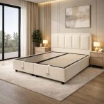 Κρεβάτι Διπλό υφασμάτινο με αποθηκευτικό χώρο σε μπουκλέ Εκρού 160×200