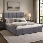 Κρεβάτι Διπλό με αποθηκευτικό χώρο υφασμάτινο σε χρώμα Γκρι 160x200