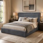 Κρεβάτι Διπλό με αποθηκευτικό χώρο υφασμάτινο κοτλέ σε χρώμα Γκρι 160x200