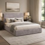 Κρεβάτι Διπλό με αποθηκευτικό χώρο υφασμάτινο κοτλέ σε χρώμα Μόκα 160x200