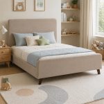 Κρεβάτι ημίδιπλο υφασμάτινο σε χρώμα μπεζ 120x200