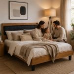 Κρεβάτι Διπλό mdf-pu σε καρυδί-μαύρο απόχρωση 150x200