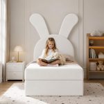 Παιδικό Επενδυμένο Κρεβάτι Bunny Εκρού Δεξιά 100x200 με Αποθηκευτικό Χώρο