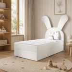 Παιδικό Επενδυμένο Κρεβάτι Bunny Εκρού Δεξιά 100x200 με Αποθηκευτικό Χώρο