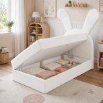 Παιδικό Επενδυμένο Κρεβάτι Bunny Εκρού Δεξιά 100x200 με Αποθηκευτικό Χώρο