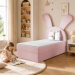 Παιδικό Επενδυμένο Κρεβάτι Bunny Light Ροζ Δεξιά 100x200 με Αποθηκευτικό Χώρο