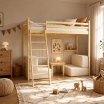 Κουκέτα Loft με Modular Καναπέ σε Απόχρωση Πεύκο & Μπεζ Ύφασμα 90x200