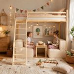 Κουκέτα Loft με Modular Καναπέ σε Απόχρωση Πεύκο & Μπεζ Ύφασμα 90x200