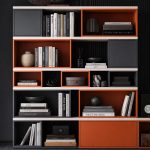 Βιβλιοθήκη Balance Acacia με Terracotta - Graphite Κουτιά 138x32x170
