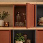 Βιβλιοθήκη Balance Acacia με Terracotta - Graphite Κουτιά 138x32x170