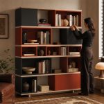 Βιβλιοθήκη Balance Acacia με Terracotta - Graphite Κουτιά 138x32x170