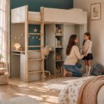 Κουκέτα Υπερυψωμένη σε απόχρωση Γκρι με Γραφείο και Ντουλάπα 90x200