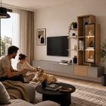 Σύνθεση Σαλονιού TV με LED σε Γκρι με Δρυς απόχρωση 240x45x160