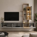 Σύνθεση Σαλονιού TV με LED σε Γκρι με Δρυς απόχρωση 240x45x160