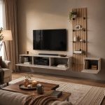 Σύνθεση Σαλονιού TV με LED σε Γκρι Glina & Dąb Coast Evoke 220x40x160