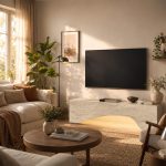 Έπιπλο Τηλεόρασης με LED σε Απόχρωση Travertine 150×31.4×40