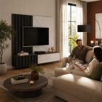 Σύνθεση Σαλονιού TV σε Δρυς Γραφίτη & Λευκό Μάρμαρο 160x35x148