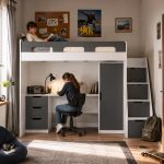 Παιδική Κουκέτα Loft Ανθρακί / Καρυδί με Γραφείο Ντουλάπα & Στρώμα 90×200