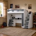 Παιδική Κουκέτα Loft Ανθρακί / Καρυδί με Γραφείο Ντουλάπα & Στρώμα 90×200