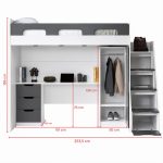 Παιδική Κουκέτα Loft Ανθρακί / Καρυδί με Γραφείο Ντουλάπα & Στρώμα 90×200