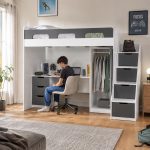 Παιδική Κουκέτα Loft Ανθρακί / Καρυδί με Γραφείο Ντουλάπα & Στρώμα 90×200