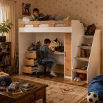 Πολυμορφική Παιδική Κουκέτα Loft Καρυδί – Λευκό με Γραφείο & Ντουλάπα 90×200