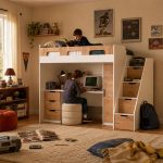 Πολυμορφική Παιδική Κουκέτα Loft Καρυδί – Λευκό με Γραφείο & Ντουλάπα 90×200