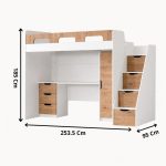 Πολυμορφική Παιδική Κουκέτα Loft Καρυδί – Λευκό με Γραφείο & Ντουλάπα 90×200