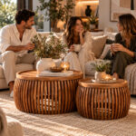Σετ 2 Στρογγυλά Τραπεζάκια Σαλονιού 80x80x43 & 60x60x35 από Μασίφ Ξύλο Mango – Walnut