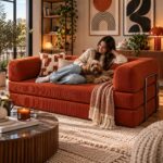 Τριθέσιος Καναπές Κρεβάτι με Ριγέ Ύφασμα Fleece 200x94x70 cm