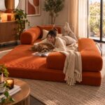 Τριθέσιος Καναπές Κρεβάτι με Ριγέ Ύφασμα Fleece 200x94x70 cm