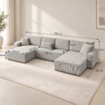 Γωνιακός Καναπές Primo U Μπεζ κοτλε Pet Friendly με Κρεβάτι & Αποθηκευτικό Χώρο – 390×185×86 cm